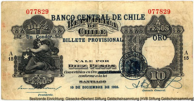 Banco Central de Chile 10 Pesos 10 DE DECIEMBRE 1925