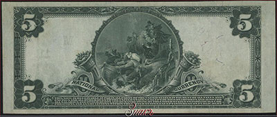 First and Hamilton National Bank, Fort Wayne, Indiana. 5 Dollars. SERIES OF 1902. Teehee Burke.