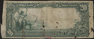 Peoples National Bank of Sidney 20 dollars Jan. 9, 1907. SERIES OF 1902. Vernon Treat.