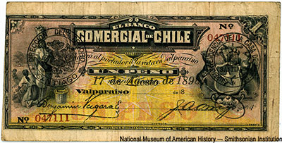 Rep&uacute;blica de Chile BANCO COMERCIAL DE CHILE 1 Peso 17 de Agosto de 1898.