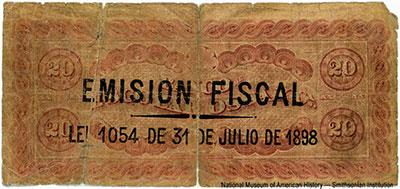 Rep&uacute;blica de Chile. BANCO DE ESCOBAR OSSA Y CA. 20 Pesos. Setiembre 14 de 1898.