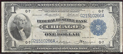 Federal Reserve Bank of Chicago, Illinois. National Currency � Federal Reserve Bank Notes 1 dollar. Series of 1918. 