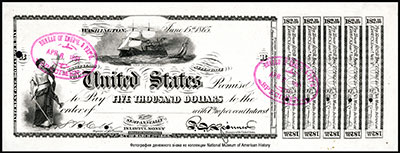 United States. Interest bearing note 5000 Dollars 1865