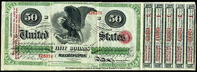 United States. Interest bearing note 50 Dollars 1865