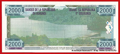 Banque de la R&eacute;publique du Burundi - Ibanki ya Republika y'uBurundi - Note 2000 Francs 2001.