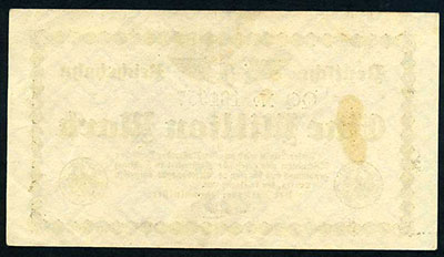 Deutsche Reichsbahn. Reichsverkehrsministerium Berlin. Schein 1 Millon Mark. 12. August 1923.