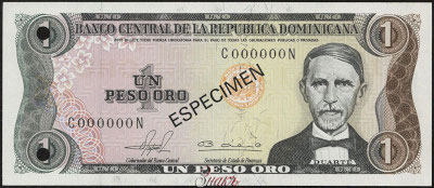 Banco Central de la Rep&uacute;blica Dominicana 1 Peso Oro 1981 SPECIMEN