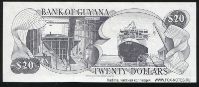 Bank of Guyana. Note 20 Dollars. 1966.