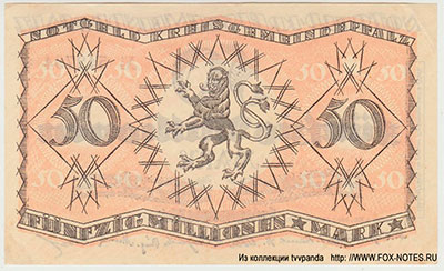 Notgeld der Kreisgemeinde Pfalz. 50 Millionen Mark. 1. Oktober 1923.