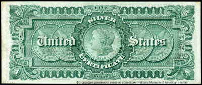 Treasurer United States. Silver Certificates 5 Dollars. SERIES OF 1886. 