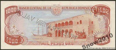 Banco Central de la Rep&uacute;blica Dominicana 1000 Peso Oro 1984