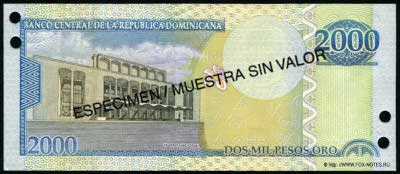 Banco Central de la Rep&uacute;blica Dominicana 2003 2000 Peso Oro SPECIMEN