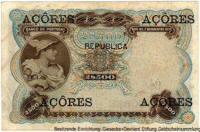 Banco de Portugal Açores DOIS MIL E QUINHENTOS REIS MOEDA INSULANA Lisboa 30 de Julho de 1909