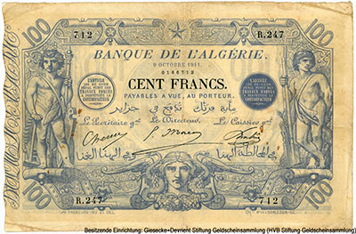 BANQUE DE L'ALGÉRIE 100 francs 9 OCTOBRE 1911