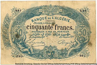 BANQUE DE L'ALGÉRIE 50 francs 1880