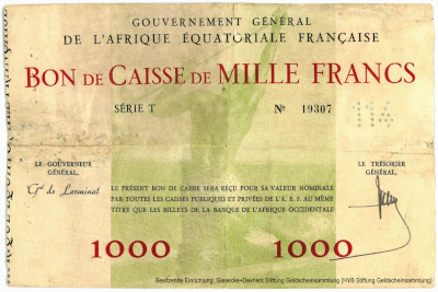 Gouvernement Général de Afrique Equatoriale Française 1000 francs 20 DEC 1940