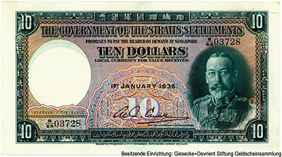 Government of the Straits Settlements 10 dollars 1st JANUARY 1935.