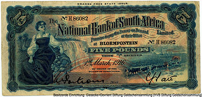 National Bank of South Africa Limited 5 pounds 1st March, 1916 (ORANGE FREE STATE ISSUE.) 
