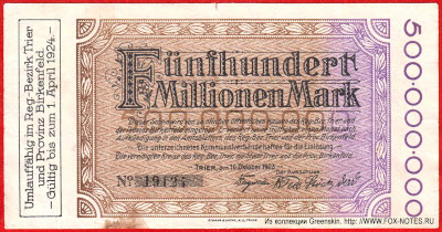 Bezirk Trier 500 Millionen Mark 10. Oktober 1923.