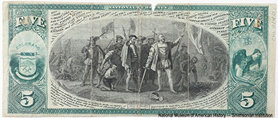 Western National Bank of South Pueblo. Charter number 2546. 5 dollars. SERIES OF 1875. Aug. 25th. 1881. Brucee, Gilfillan.